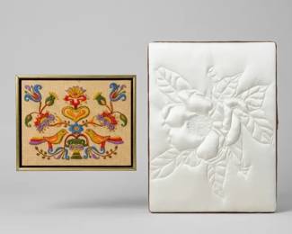Vintage 1970s Paragon Crewel Folk Art Stuffed Quilted Flower Artwork