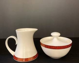 Vintage Creamer and Lidded Sugar Bowl, Block Bidasoa Flamenco Pattern Made in Spain