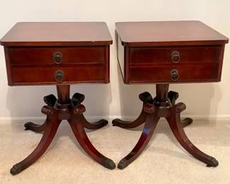Pair, Vintage Mahogany TwoDrawer Nightstands RegencyStyle