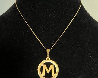 18K Gold M Pendant 14K Gold Italian Serpentine Chain