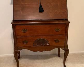 Vintage SlantFront Secretary Wood Desk Queen Anne Style
