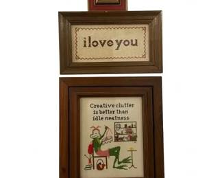 Vintage Framed Cross Stitch Lot of 3 Wall Art, Retro Decor