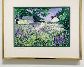 Framed Watercolor Print Field of Lupine American Artist Anne Kilham