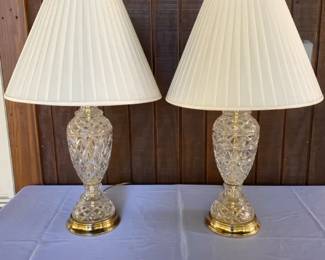 Vintage Clear Pressed Glass Lamp Pair