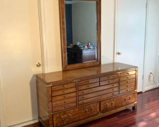 Lane 8Drawer Campaign Wooden Low Dresser WMirror
