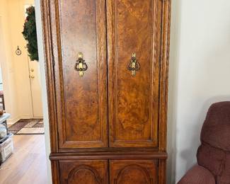 #37. $160 Tall burled wood veneer cabinet 79h,30w,20d