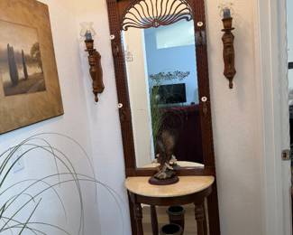 #30. $220. victorian revival hall tree faux marble top 80h,24w,14d