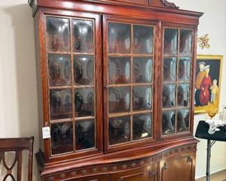 #16. $350 Mahogany ornate vintage bubble glass 74H, 58W,14D