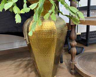 #29. $60 MCM hammered brass floor vase 21h,10 diameter
