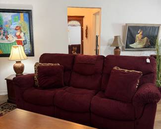 #3. $200 Burgundy recliner 42H, 85W, 33D