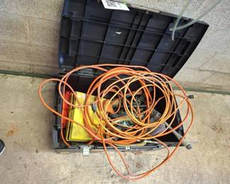 Lot 90: Tools and Extension Cords with Storage Tote