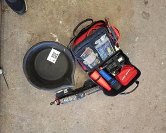 Lot 79: Automotive Emergency Roadside Kit with Jack and Oil Drain Pan