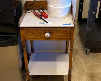 Lot 114: Wooden Side Table with Drawer and Shelf