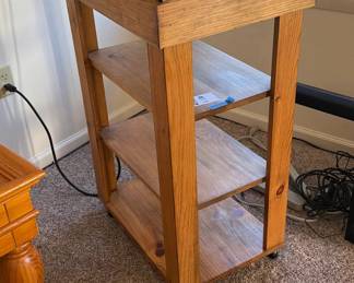 Lot 128: Wood Rolling Storage Cart with Shelves