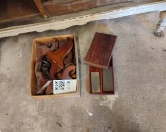 Lot 180: Wooden Sharpening Stone Box and Wood Brackets