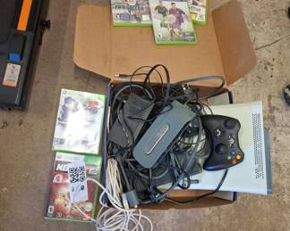 Lot 156: Xbox 360 Console Bundle with Controller, Cables, Hard Drive, and Games