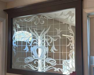 Lot 136: Framed Decorative Etched Glass Panel