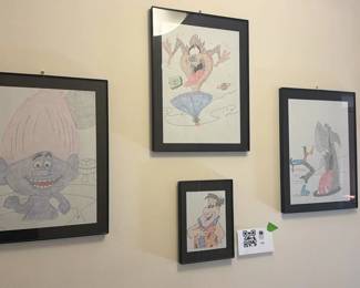 Lot 110: Framed Cartoon Character Drawings
