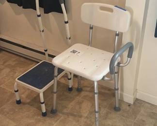 Lot 102: Adjustable Shower Chair and Step Stool with Handle