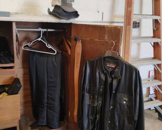 Lot 179: Black Leather Motorcycle Jacket and More