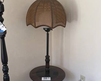 Lot 139: Floor Lamp with Woven Shade and Round Table