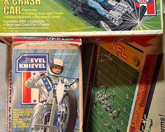 A few of many Evel Knievel cars and bikes