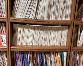 Shelves of quilting magazines and pattern books
