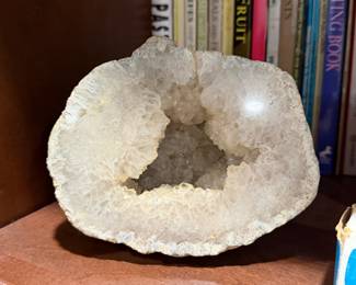 Large cut geode half with crystal interior