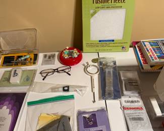 Craft table with interfacing, stabilizer and sewing supplies