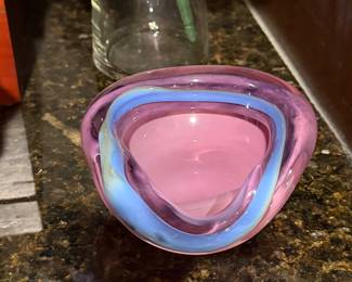 Pink and blue cased art glass bowl