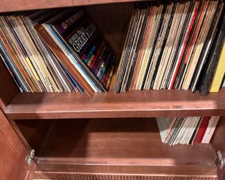 Shelf of vinyl records and books