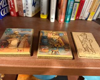 Decorative wood panels and bookshelf