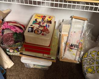 Craft table with beads, stamps and embellishments