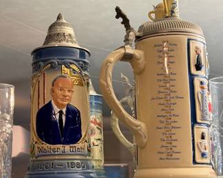 German lidded beer steins with portrait decoration