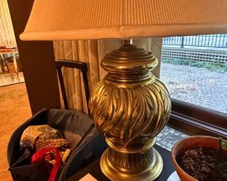 Brass table lamp with a pleated shade