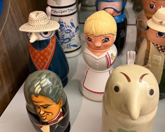 Character steins including figural owl and farmer designs