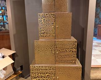 Nesting gift boxes in a gold leopard print