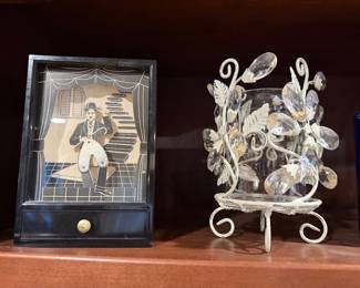 Framed silhouette art and a jeweled tabletop tree