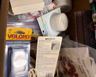 Velcro, interfacing and sewing supplies in a box