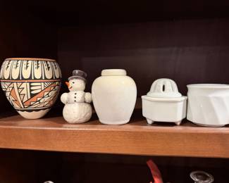Southwestern style pottery and white ceramic vases