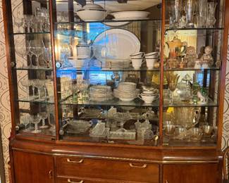 Lighted display cabinet with china and glassware