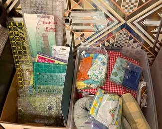 Quilting rulers, templates and project kits in a bin