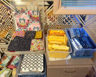 Bins of novelty and geometric print quilting cotton