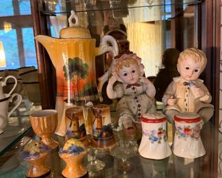 Lusterware tea set and Dutch children figurines