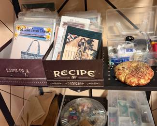 Craft kits, stamps and project supplies on a shelf
