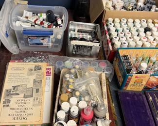 Craft paints, brushes and beading supplies