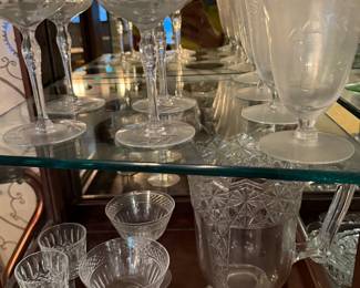 Cut crystal stemware and glass serving pieces