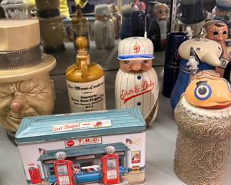 Character steins and gas station collectibles