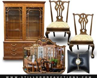 Dooney & Burke, air cooler, Patricia Nash, Natuzzi leather sofa, toolboxes, Ethan Allen furniture, Hunting Blind, Tiffany jewelry, ammo, coach, pie safe, Rococo style furniture, James Avery, Brighton, and more