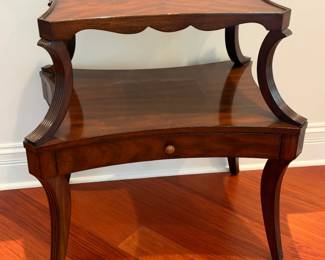 Henredon Two-Tier Side Table with Drawer and Curved Reeded Supports